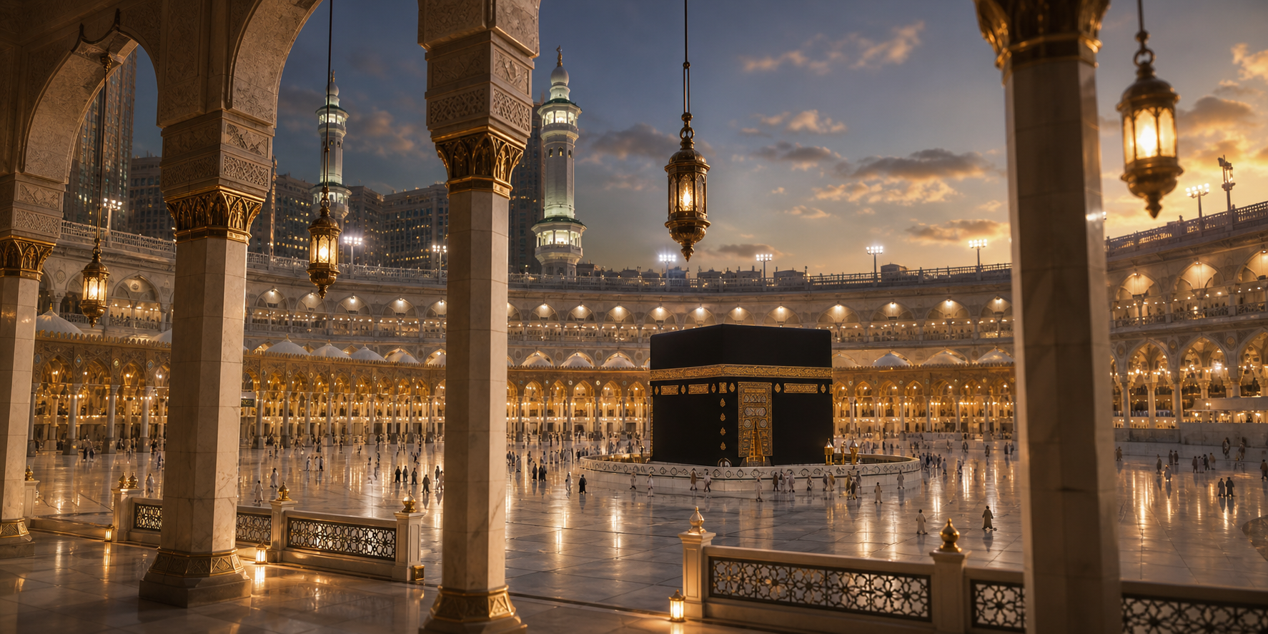 Premium 3D render of Masjid al-Haram with the Kaaba